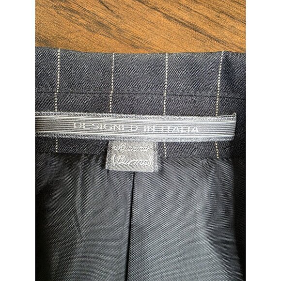 Mens Black Pinstripe Blazer 38S Wool Feel By Burnei Hand Tailored - Picture 2 of 16